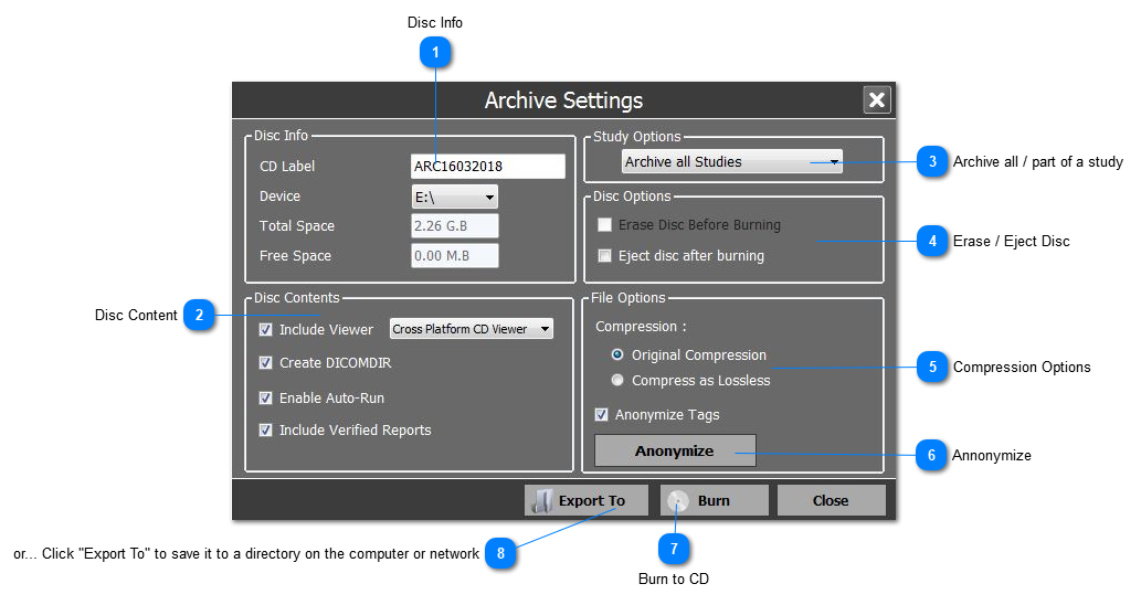 6.2.0. Export Studies to CD or Directory